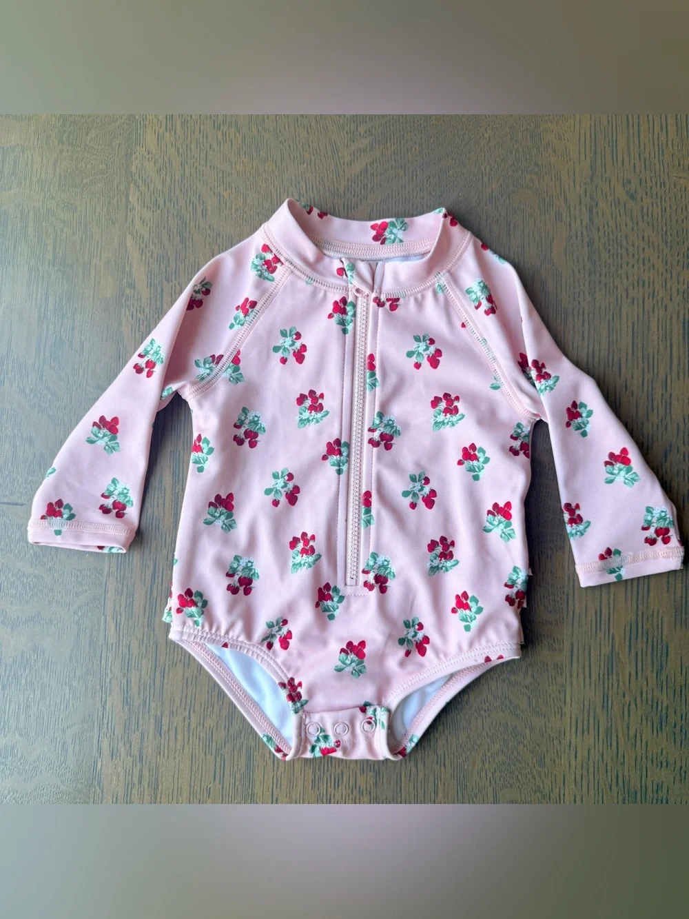Janie and Jack Pink Strawberry  Baby Rashguard Swimsuit - Size 0-3 M